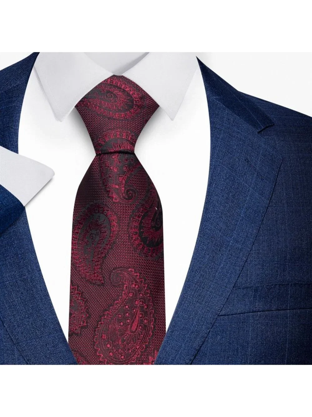 Men's Burgundy 100% Microfiber Paisley Jacquard Formal Necktie For Business